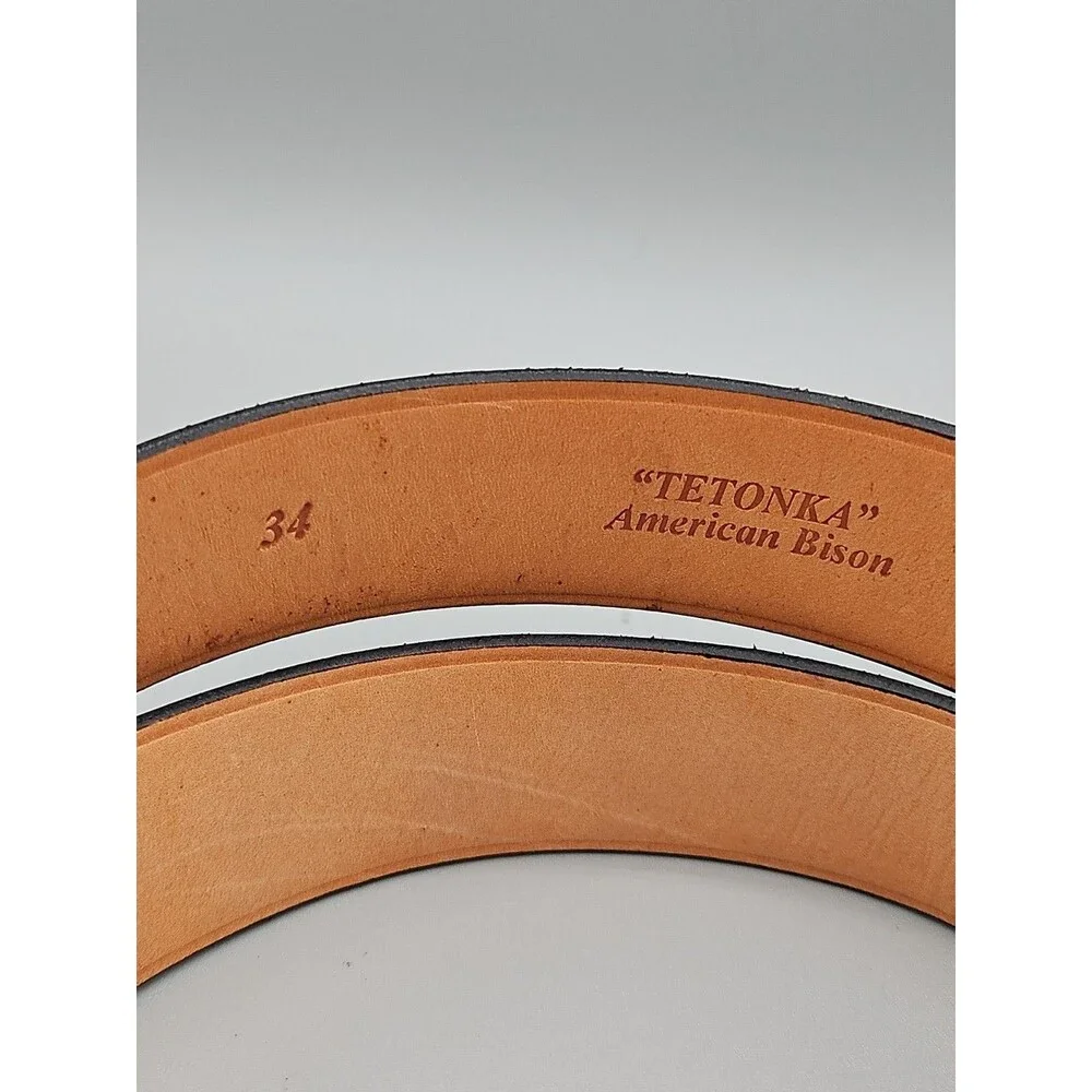Bison Black Leather Mens Crescent Belt Handcrafted In USA Size 34 1.25